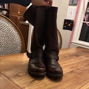 Brown Frye Leather Boots, Veronica Slouch